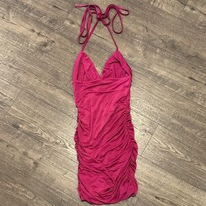 Tiger Mist Pink Halter Neck Ruched Dress XS